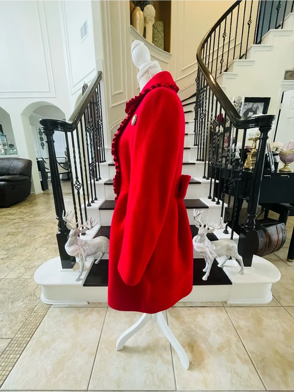 Kate Spade New York RUFFLE TRIM BOW BACK COAT IN CHARM RED